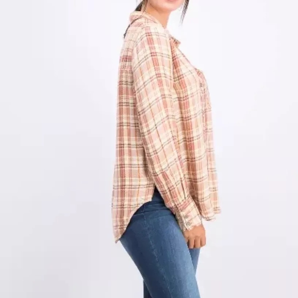 Free People Joplin Plaid Flannel Button Down Long Sleeve Shirt Small